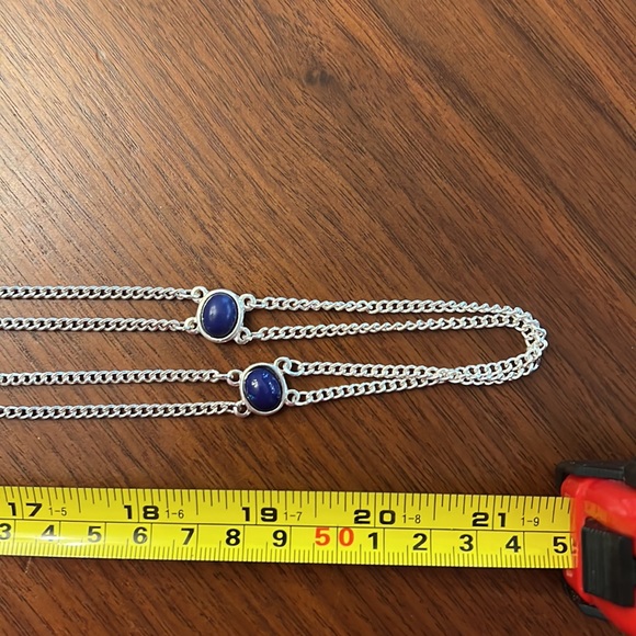 Chico’s faux silver long necklace with navy beads - Picture 3 of 4